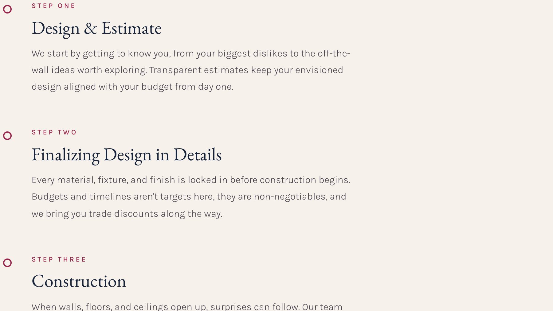 The process section of the new homepage