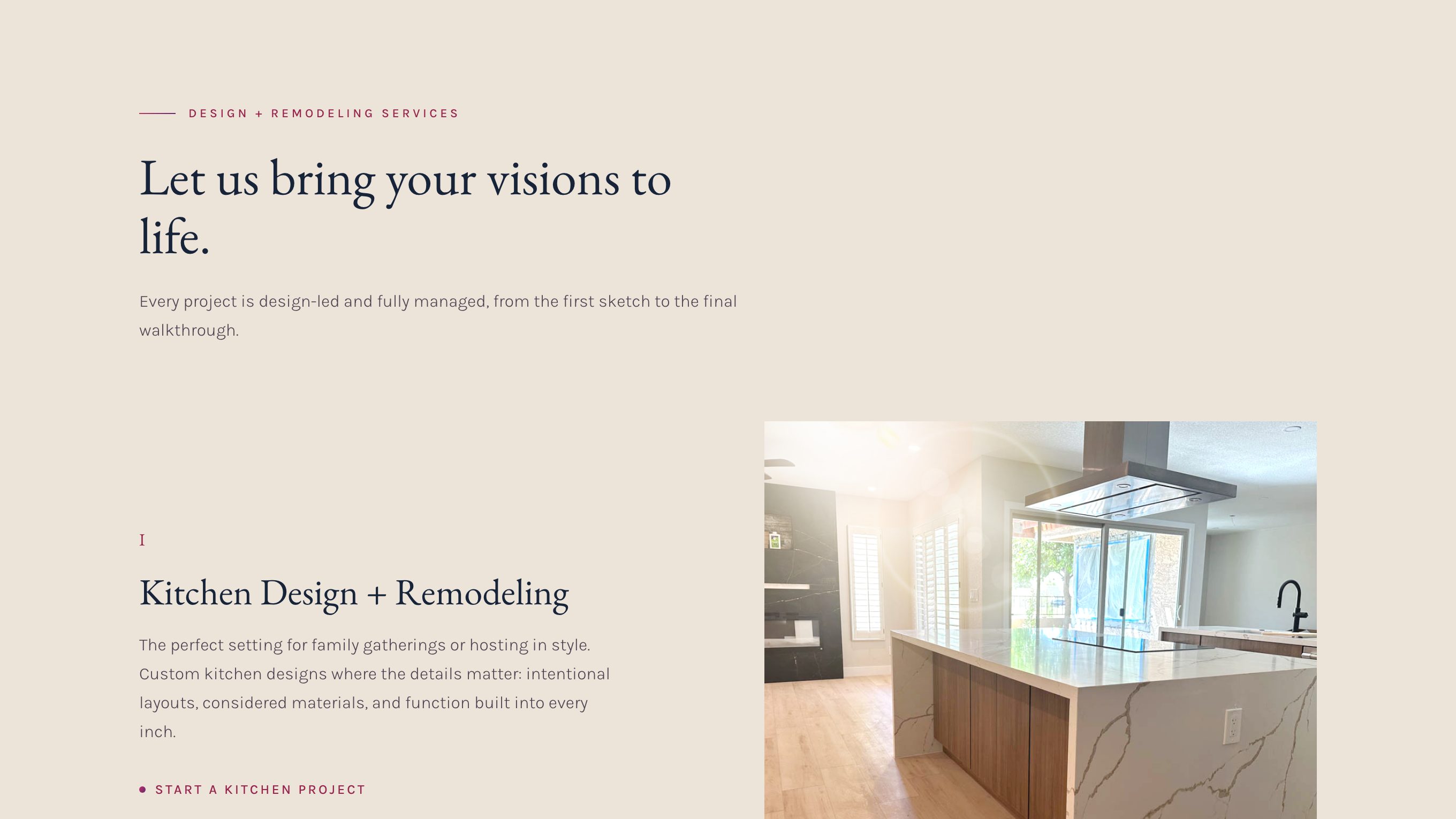 The services section of the new homepage