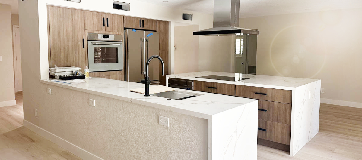 Kitchen remodel with double quartz islands