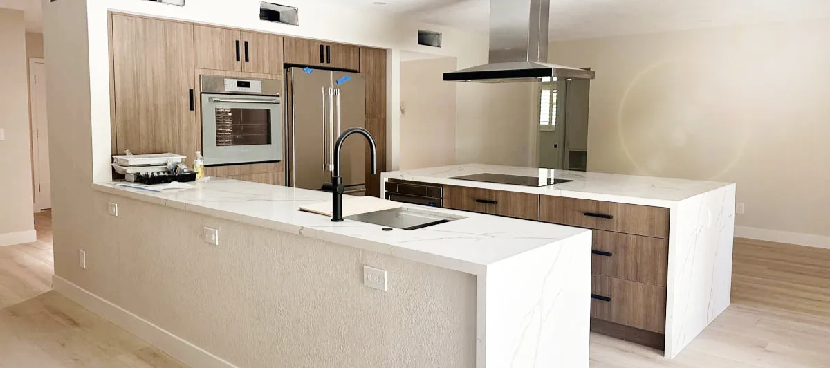 Kitchen remodel with double quartz islands
