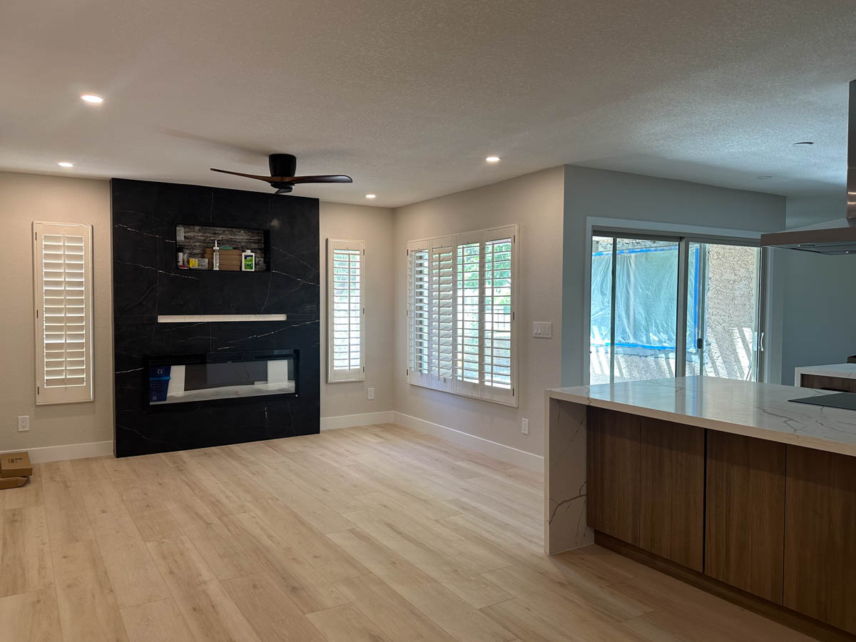 Living room remodel with custom fireplace