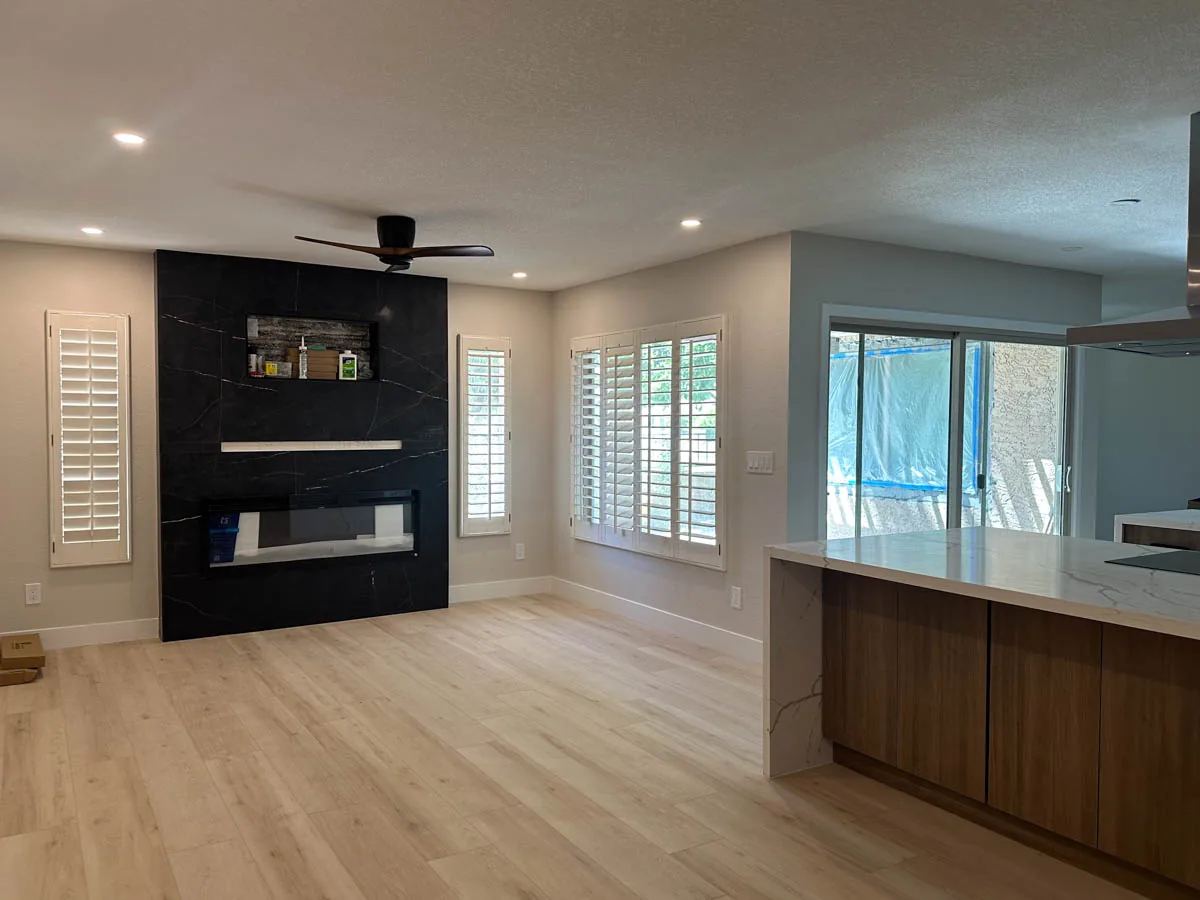 Living room remodel with custom fireplace